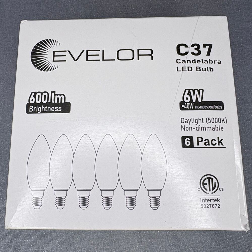 Evelor E12‎ C37 Candelabra Chandelier LED 60 lm 6W/40W Bulbs [6 pack]